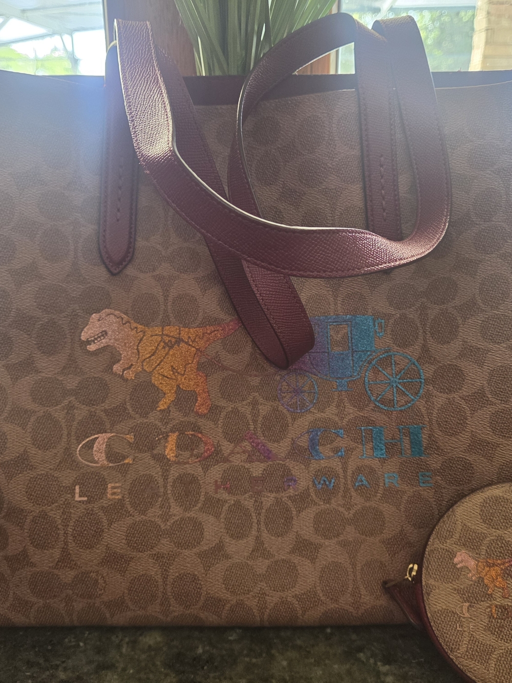 SOLD Coach Rexy Signature Canvas Tote with Colorful Applique